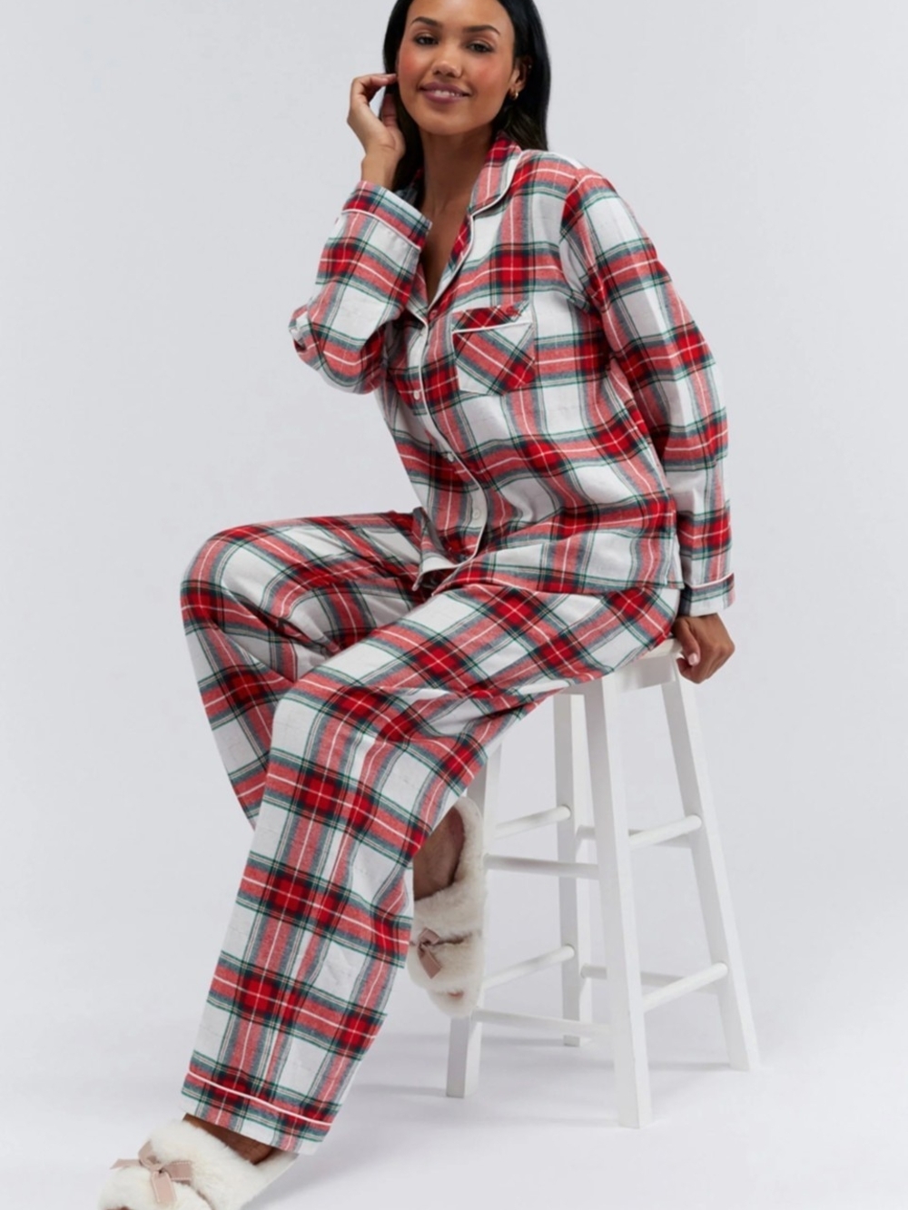 Target Red and White Plaid Holiday Women’s Button-Up Flannel Pajama Set